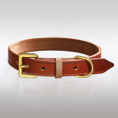 COGNAC BROWN DELUXE LL LEATHER DOG COLLAR