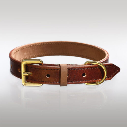 DARK COGNAC BROWN DELUXE LL LEATHER DOG COLLAR