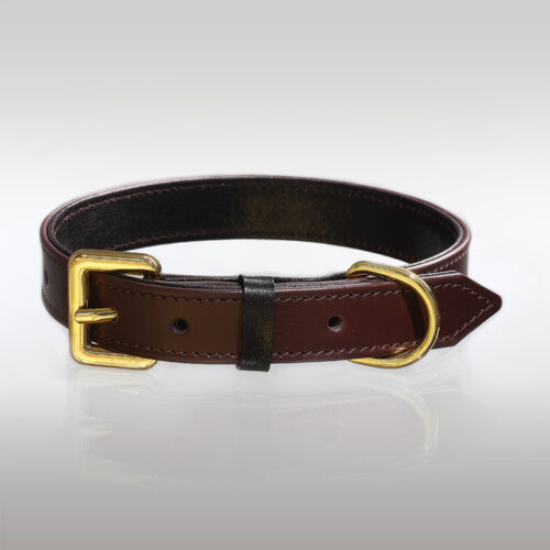 GLOSSY DARK BROWN DELUXE DL LEATHER DOG COLLAR